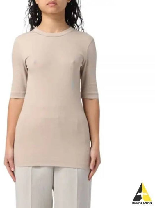 Women's Monilli Trimmed Knit Short Sleeve T-Shirt Beige - BRUNELLO CUCINELLI - BALAAN 2