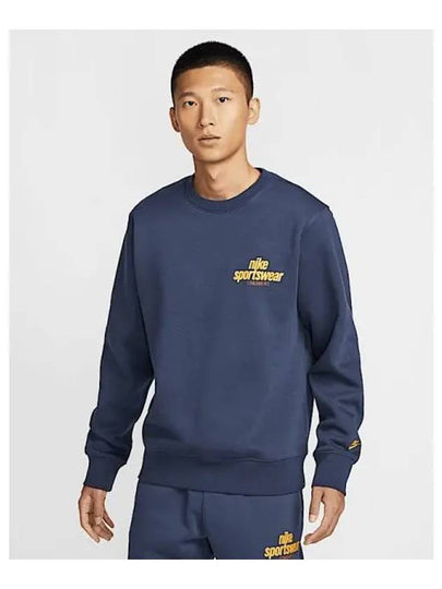 Club Fleece Crew Neck Sweatshirt Navy - NIKE - BALAAN 2