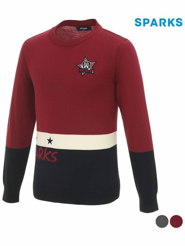 Men s wool wappen color combination knit sweater SL3MKT002 - SPARKS - BALAAN 4