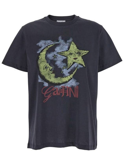 Moonlight Print Short Sleeve T-Shirt Grey - GANNI - BALAAN 2