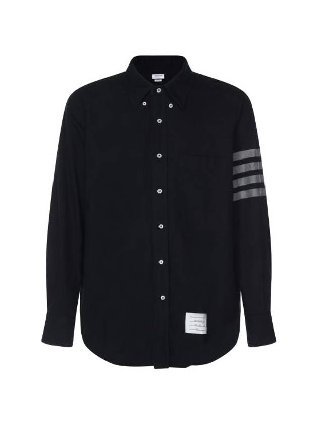 Men's Diagonal Solid Flannel Long Sleeve Shirt Navy - THOM BROWNE - BALAAN 2