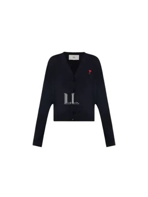 Heart Logo Wool Cardigan Navy - AMI - BALAAN 2