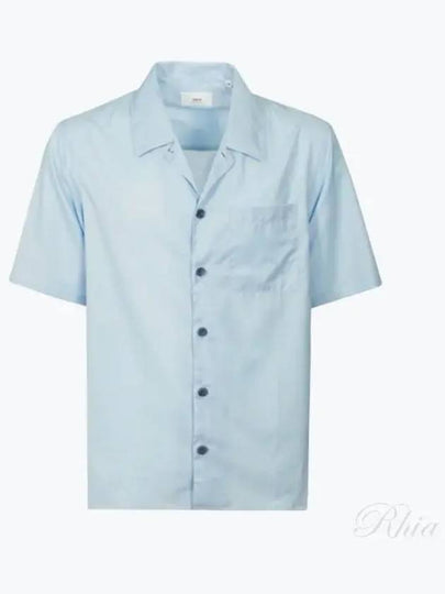 Camp Collar Pocket Cotton Short Sleeve Shirt Sky Blue - AMI - BALAAN 2