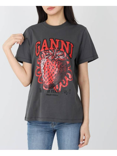 Strawberry Short Sleeve T-Shirt Ash Grey - GANNI - BALAAN 2