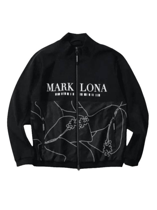 Men's Hibiscus Print Zip-up Jacket Black - MARK & LONA - BALAAN 1