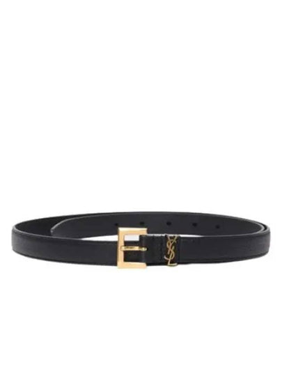 Men's Monogram Grain Leather Belt Gold - SAINT LAURENT - BALAAN 2