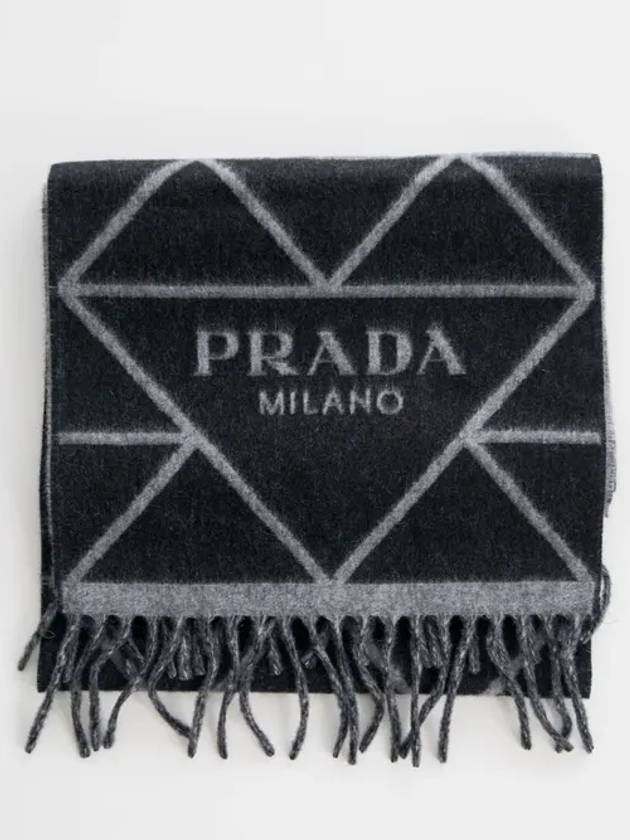 Logo Double Cashmere Muffler Black - PRADA - BALAAN 3