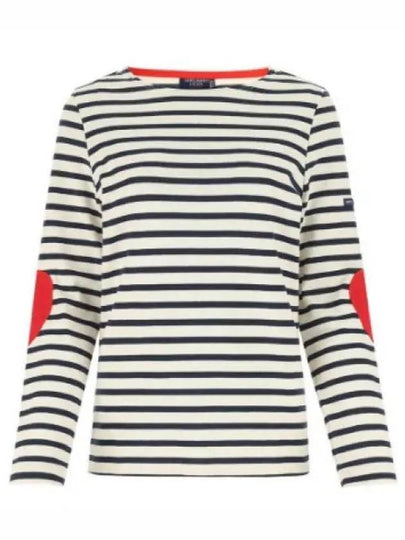 Women's Heart Patch Boat Neck Stripe Long Sleeve T-Shirt Ecru Marine - SAINT JAMES - BALAAN 2