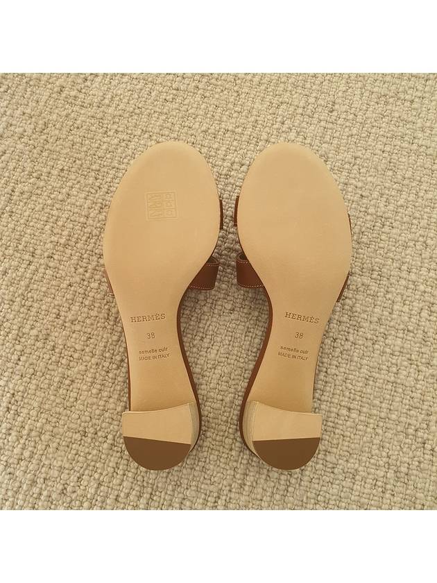 Oasis Calfskin Slipper Heels Gold Piqures Ecrues - HERMES - BALAAN 7