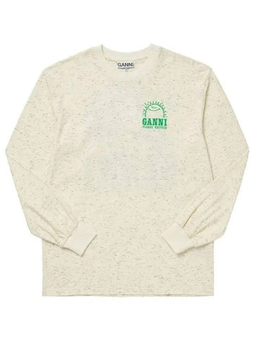 Back Logo Printed Cotton Long Sleeve T-shirt Ivory - GANNI - BALAAN 1