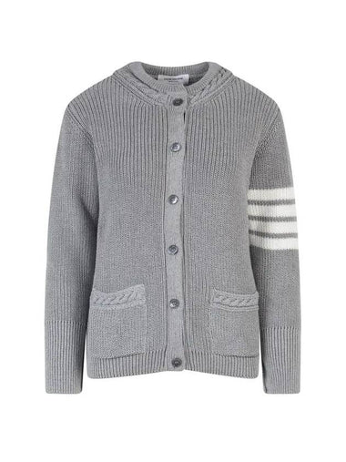 Cotton Jersey Flower 4 Bar V Neck Cardigan Grey - THOM BROWNE - BALAAN 1