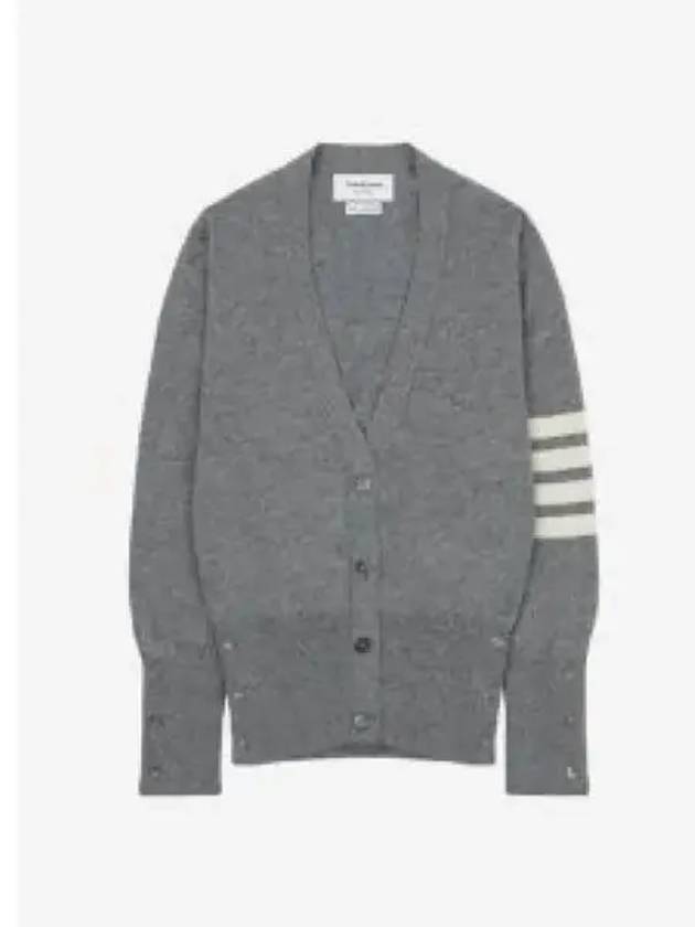 4-Bar V-Neck Cashmere Cardigan Light Grey - THOM BROWNE - BALAAN 2