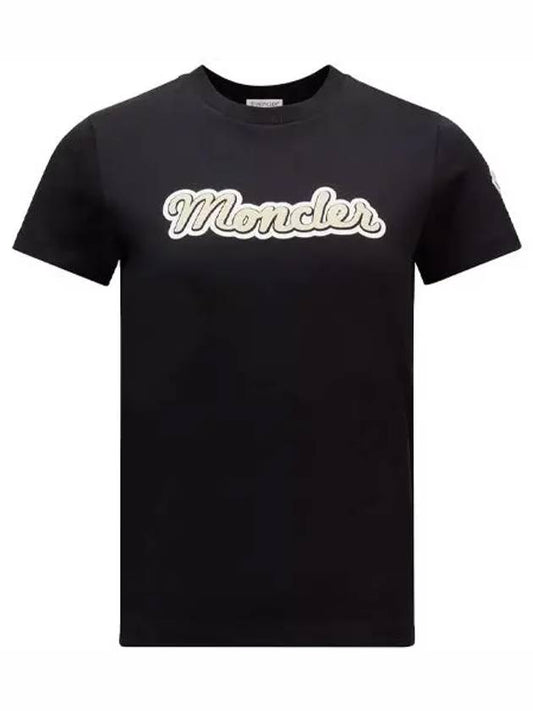 Lettering logo round short sleeve t shirt black women s 8C00016 829HP 999 - MONCLER - BALAAN 1