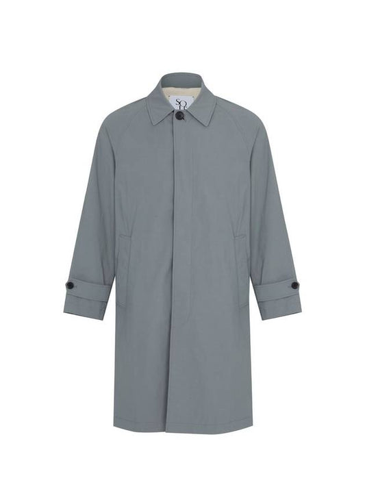 Men's Balmacaan Cotton Trench Coat Greyish Blue - SOLEW - BALAAN 1