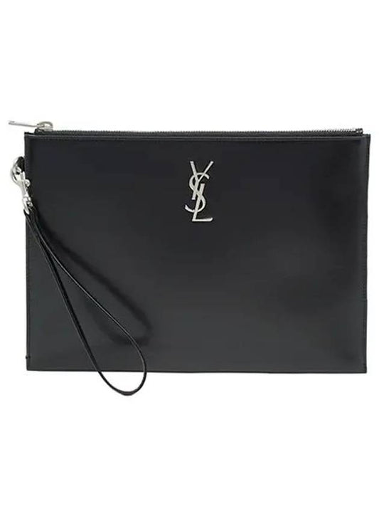 Monogram Silver Logo Clutch Bag Black - SAINT LAURENT - BALAAN 2