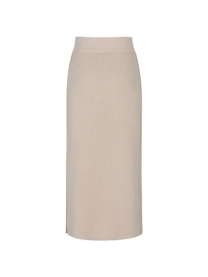 Ribbed 100% Cashmere Long H-Line Skirt Light Beige - CALLAITE - BALAAN 2