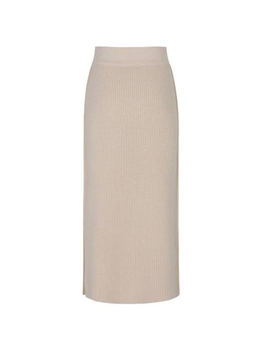 Ribbed 100% Cashmere Long H-Line Skirt Light Beige - CALLAITE - BALAAN 1