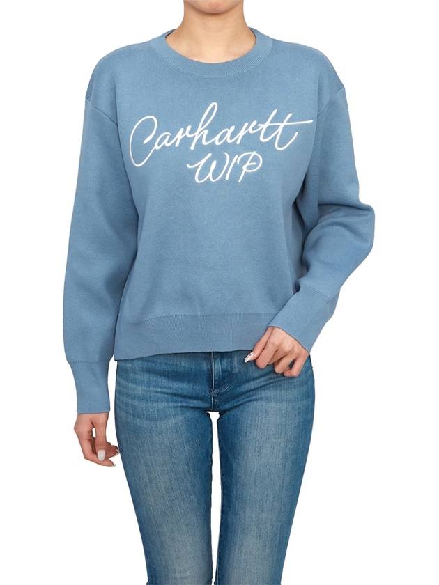 Signature Embroidered Crew Neck Knit Top Blue - CARHARTT WIP - BALAAN 5