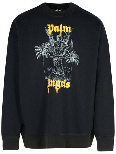 Logo Print Cotton Sweatshirt Black - PALM ANGELS - BALAAN 2