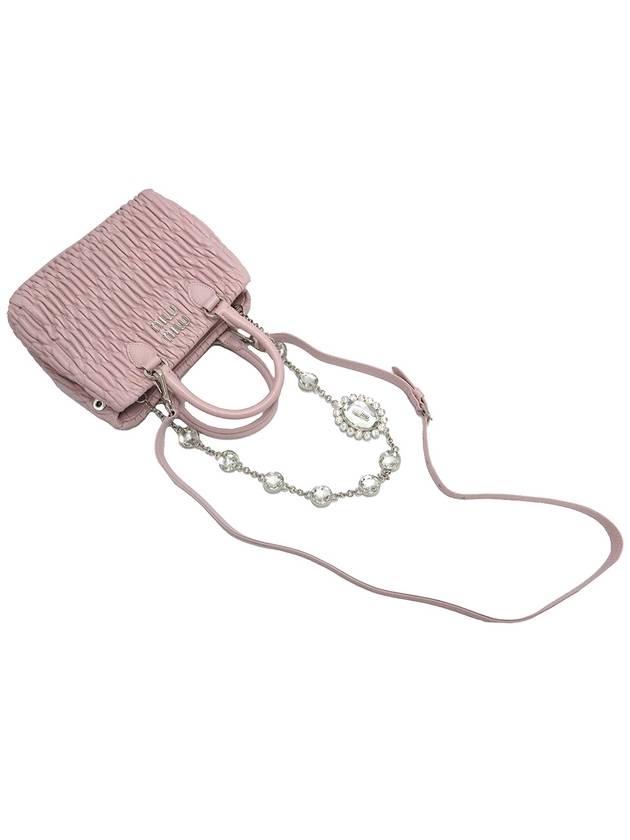 Miu 5BA067 Pink Nappa Leather Matelasse Crystal Shoulder Bag - MIU MIU - BALAAN 4