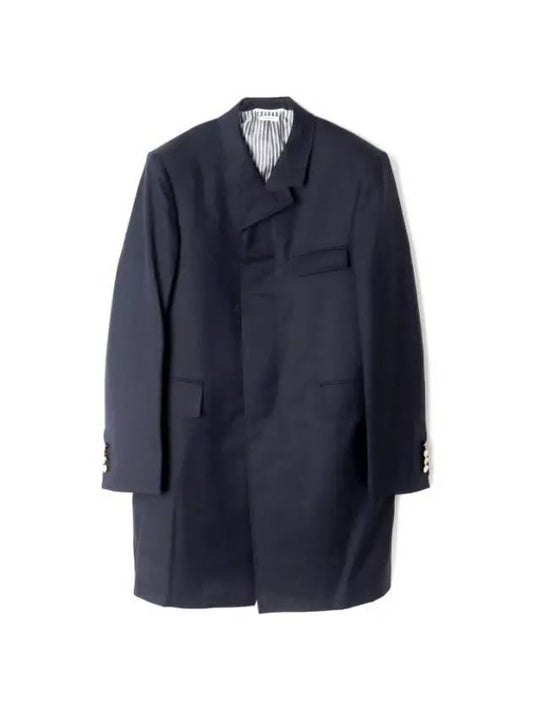 Super 120S Twill Classic Chesterfield Single Coat Navy - THOM BROWNE - BALAAN 1