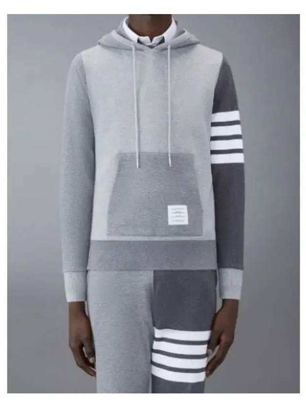 Panel Drawstring Cotton Hoodie Grey - THOM BROWNE - BALAAN 2