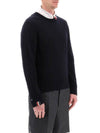 Intarsia Stitch Crew Neck Merino Wool Knit Top Navy - THOM BROWNE - BALAAN 4