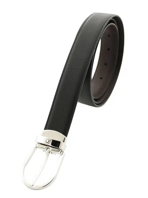 Horseshoe Buckle Reversible Leather Belt Black Brown - MONTBLANC - BALAAN 5