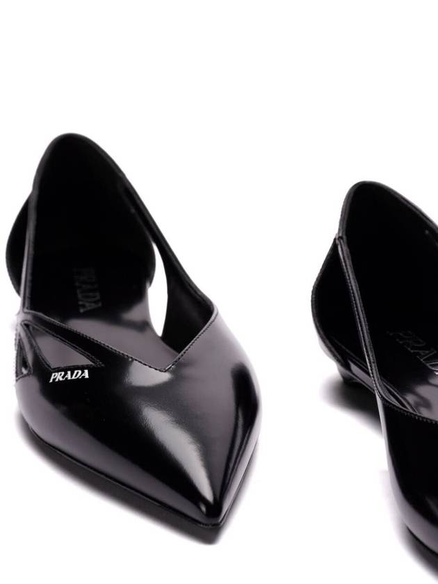 Cut out Brushed Leather Ballerina Black - PRADA - BALAAN 4