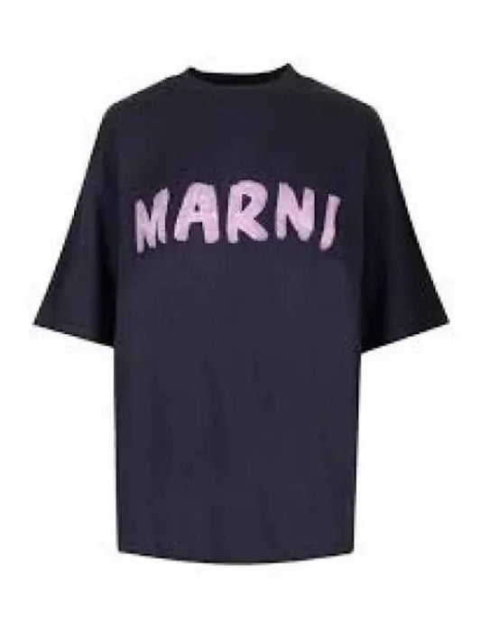 logo lettering boxy fit short sleeve t-shirt pink navy - MARNI - BALAAN 2