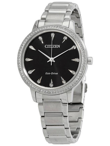 Citizen Eco-Drive Crystal Black Dial Stainless Steel Ladies Watch FE7040-53E - CITIZEN - BALAAN 1