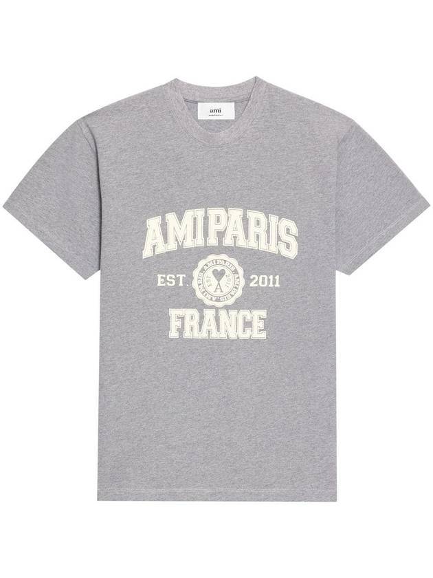 Paris Logo Short Sleeve T-Shirt Grey - AMI - BALAAN 1