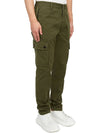 Garment Dyed Old Effect Stretch Broken Twill Cotton Cargo Pants Olive Green - STONE ISLAND - BALAAN 4