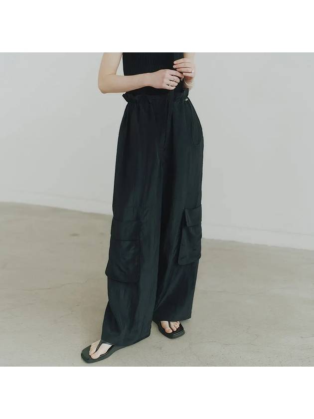 Silk Gloss Big Pocket String Wide Pants Black - NOIRER FOR WOMEN - BALAAN 2