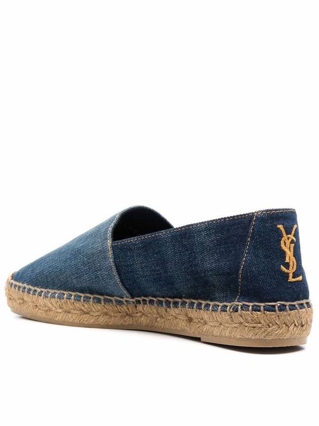 Denim Embroidered Espadrilles Navy - SAINT LAURENT - BALAAN 4