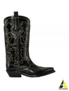 Embroidered Western Leather Middle Boots Black - GANNI - BALAAN 2
