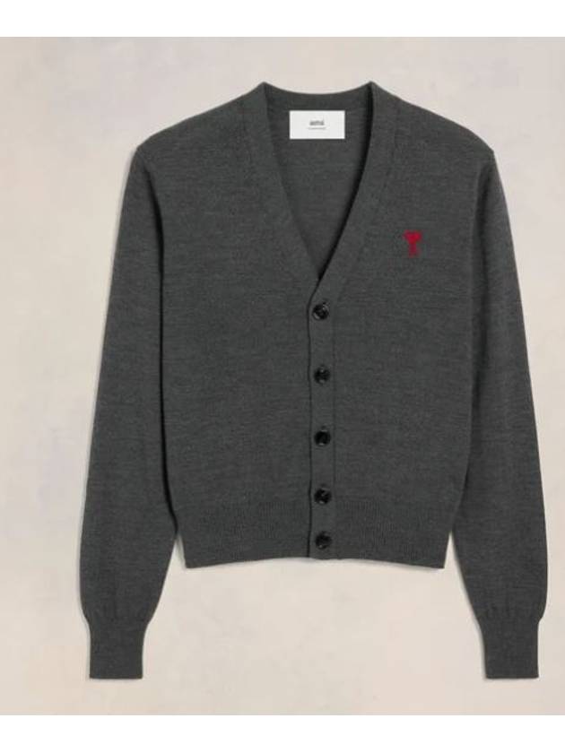 Heart Logo Wool Cardigan Heather Grey - AMI - BALAAN 2