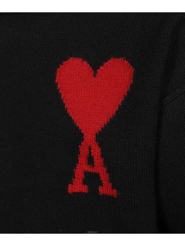 Intarsia Big Heart Logo Wool Knit Top Black - AMI - BALAAN 3