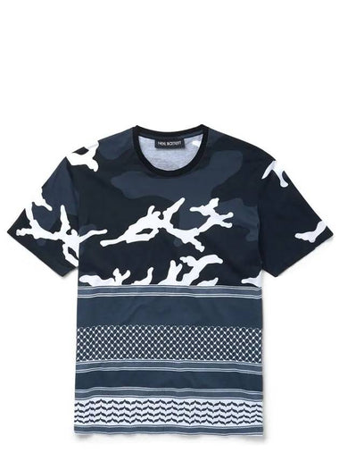 Men's Camo Mix Printing Short Sleeve T-Shirt Navy - NEIL BARRETT - BALAAN 1