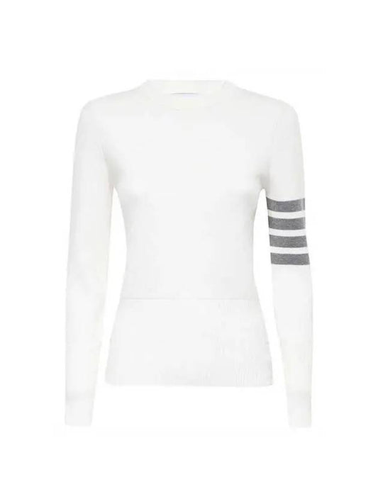 Milano Stitch Crewneck 4-Bar Cotton Crepe Knit Top White - THOM BROWNE - BALAAN 2