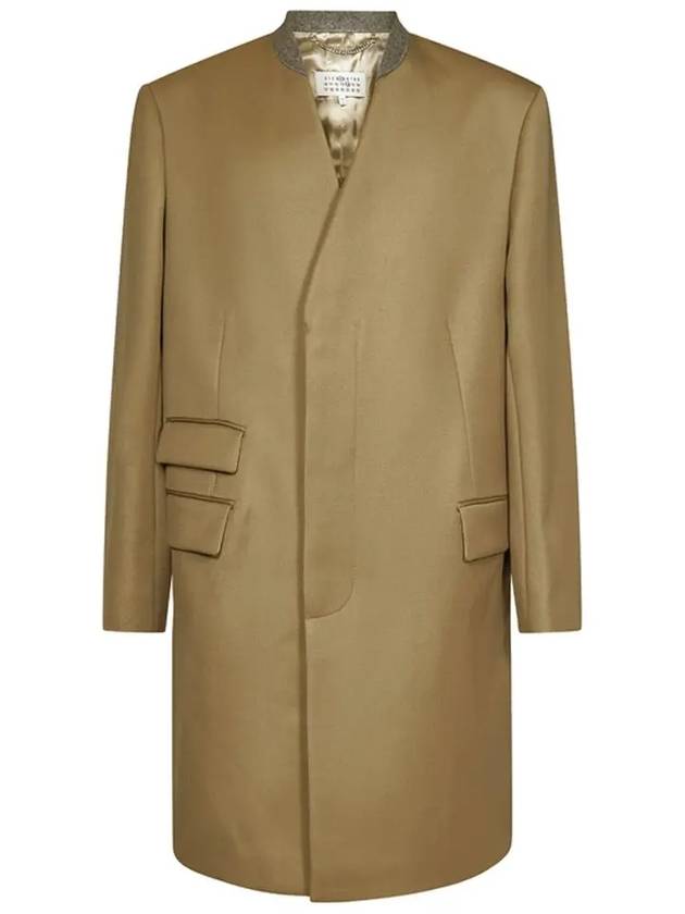 Stitched Collarless Wool Single Coat Beige - MAISON MARGIELA - BALAAN 3