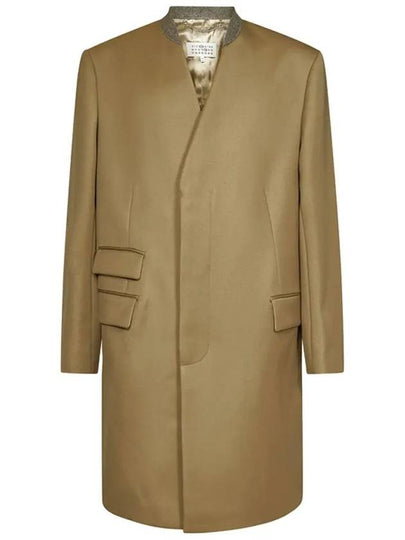 Stitched Collarless Wool Single Coat Beige - MAISON MARGIELA - BALAAN 2