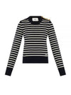 Button Detail Striped Knit Top Navy - AMI - BALAAN 2