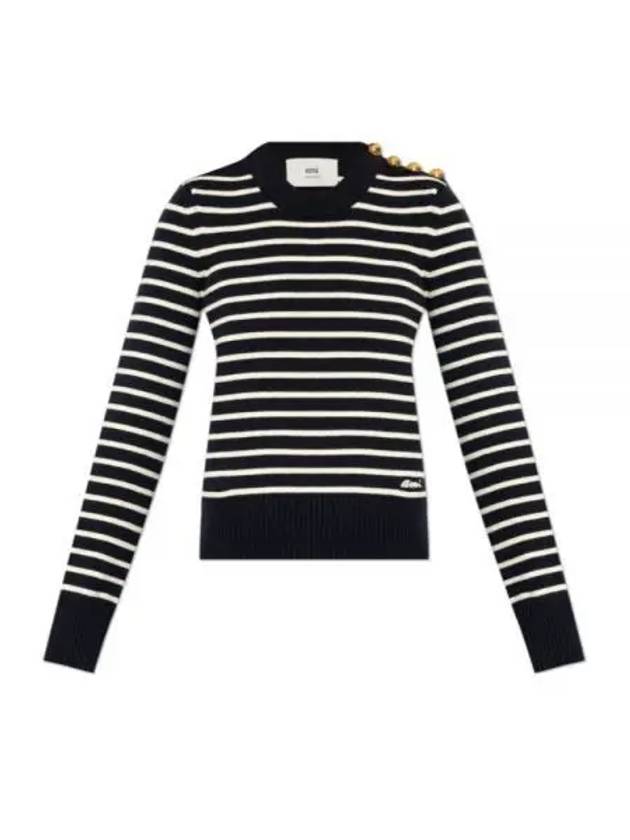 Button Detail Striped Knit Top Navy - AMI - BALAAN 2