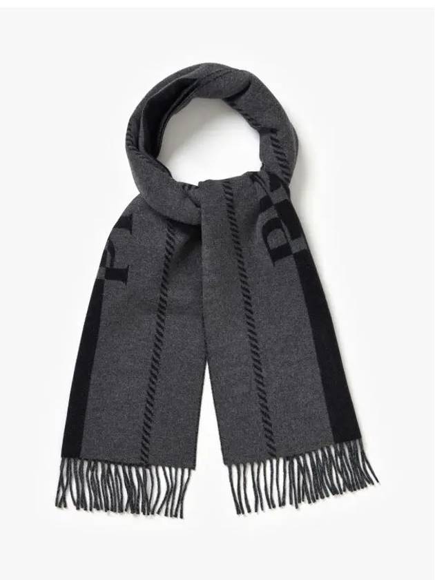 Jacquard Logo Small Wool Scarf Gray Black - PRADA - BALAAN 4