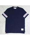 Textured Cotton Stripe Short Sleeve T-Shirt Navy - THOM BROWNE - BALAAN 5