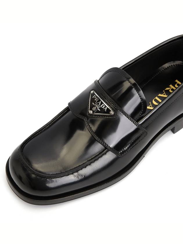 Men's Triangle Logo Leather Loafers Black - PRADA - BALAAN 3