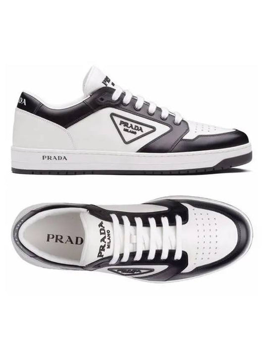 District Triangle Logo Leather Low Top Sneakers White Black - PRADA - BALAAN 2