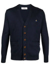 ORB Embroidery Logo V Neck Cardigan Navy - VIVIENNE WESTWOOD - BALAAN 2