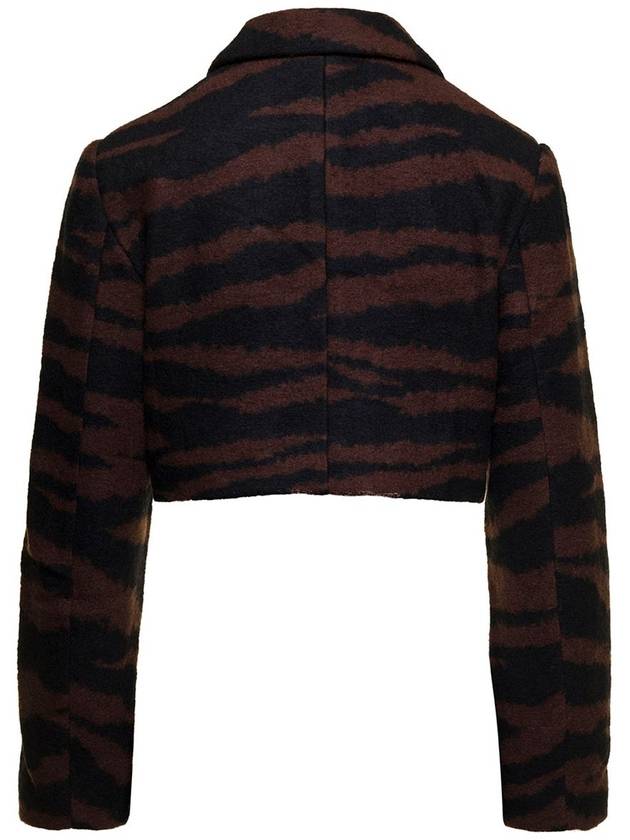 Brown Cropped Jacket With Zebra Motif In Wool Woman - GANNI - BALAAN 2